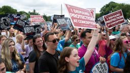 Anti-abortion activists cheer before Republican presidential candidate former Vice President Mike Pence speaks at the National Celebrate Life Rally at the Lincoln Memorial on Saturday, June 24, 2023, in Washington, DC. 