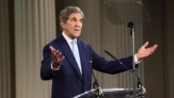 EDINBURGH, SCOTLAND - AUGUST 24: US Special Presidential Envoy for Climate John Kerry speaks at The Signet Library during the first in a series of lectures focusing on the Climate Crisis on August 24, 2023 in Edinburgh, Scotland. (Photo by Robert Perry-Pool/Getty Images)