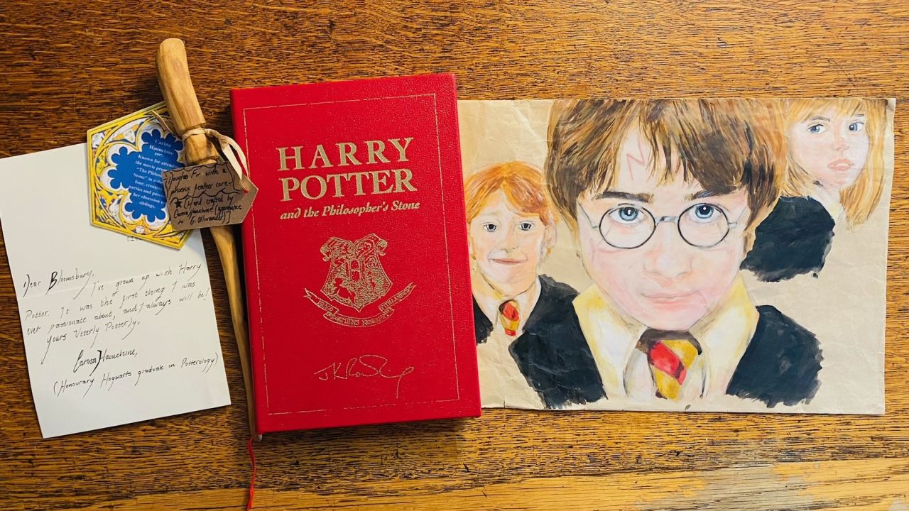 Pictured is the special Harry Potter book with Carina Haouchine's competition entry from when she was 15.