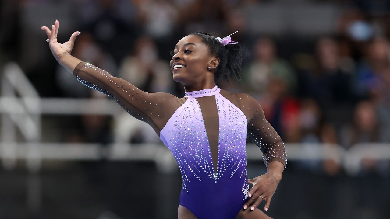 Simone Biles competes in the floor exercise during Day Two of the US Gymnastics Championships at SAP Center in San Jose, California, on Friday.