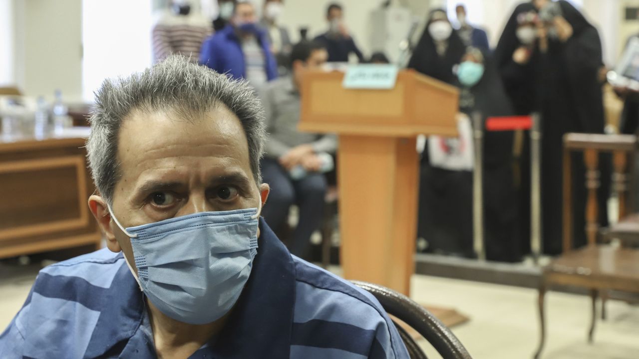 Iranian-German national and US resident Jamshid Sharmahd attends his trial at the Revolutionary Court in Tehran on Feb. 6, 2022. 