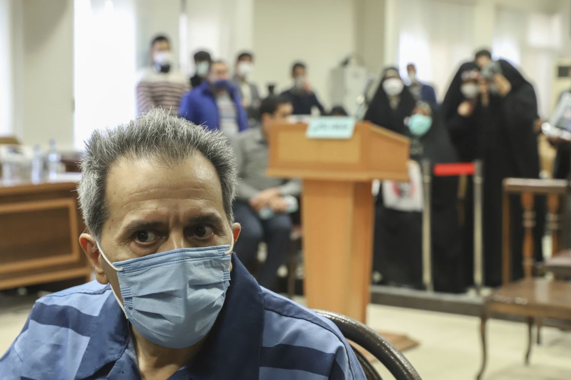 Iranian-German national and US resident Jamshid Sharmahd attends his trial at the Revolutionary Court in Tehran on Feb. 6, 2022. 