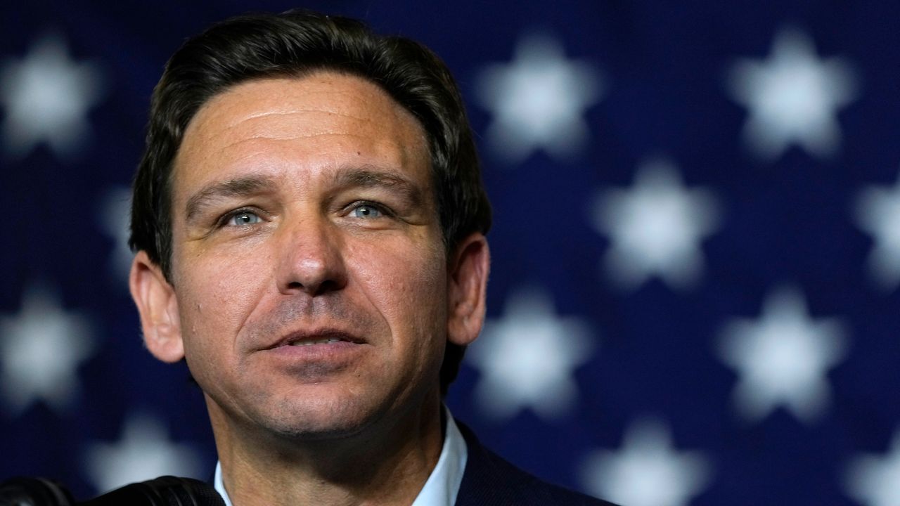 Florida Gov. Ron DeSantis, who is campaigning to be the GOP presidential nominee, speaks in Cedar Rapids, Iowa, on Aug. 6, 2023.