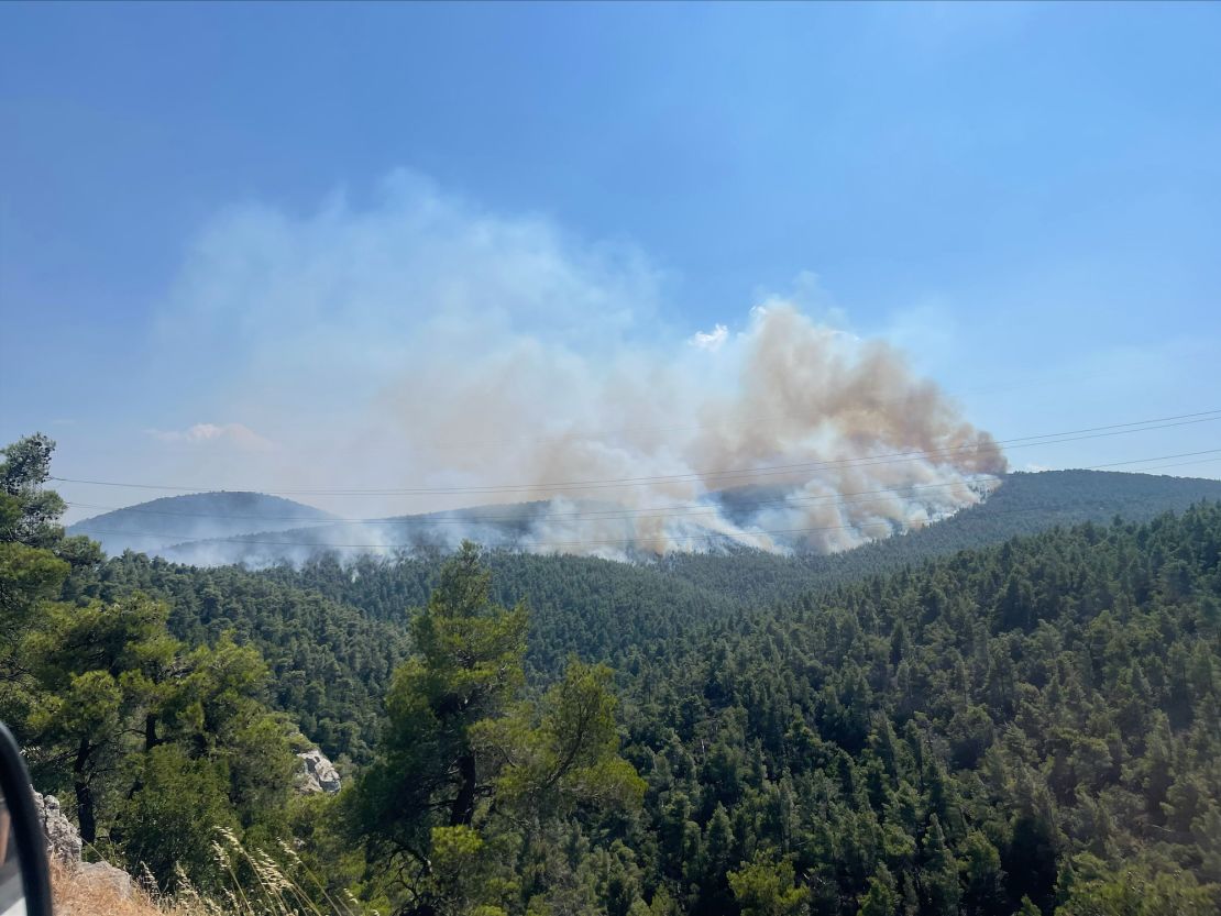The national park, known as the "lungs of Athens" is now home to a battle to repel wildfires.