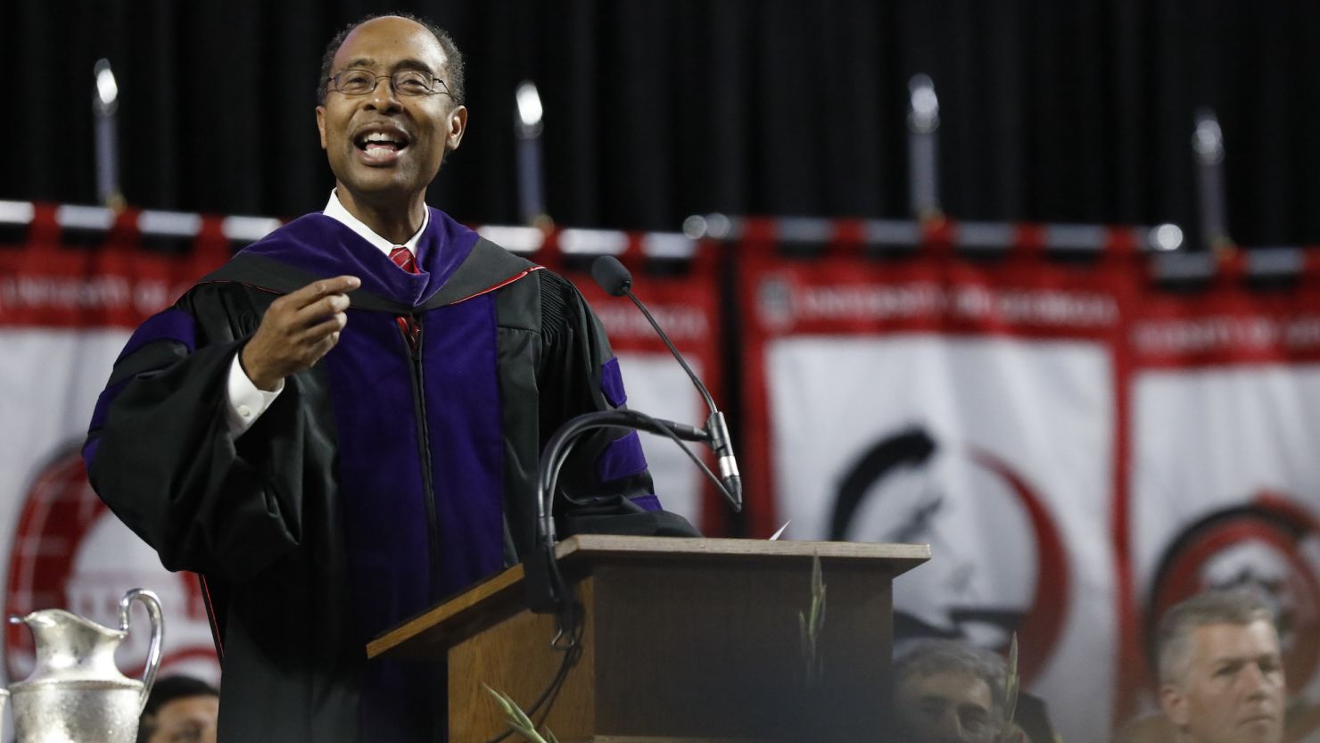 Judge Steve Jones gives the commencement address at the University of Georgia's fall commencement in Athens, Georgia, in 2018.