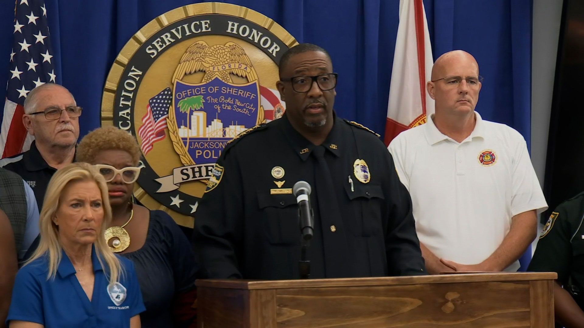 Sheriff T.K. Waters speaks at a news conference in Jacksonville, Florida, on Saturday, August 26, 2023. Sheriff T.K. Waters speaks at a news conference in Jacksonville, Florida, on Saturday, August 26, 2023.