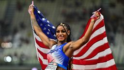 Athletics - World Athletics Championship - Women's 4x100m Final - National Athletics Centre, Budapest, Hungary - August 26, 2023
Sha'carri Richardson of the U.S. celebrates after winning the gold medal in the women's 4x100m final.