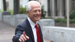 Peter Navarro, an adviser to former  President Donald Trump, arrives at federal court on August 28, 2023 in Washington, DC. Navarro has a status hearing scheduled today related to his contempt of Congress case.  