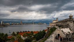 Dark clouds from tropical storm Idalia blanket the skies in Havana, on August 28, 2023. 
