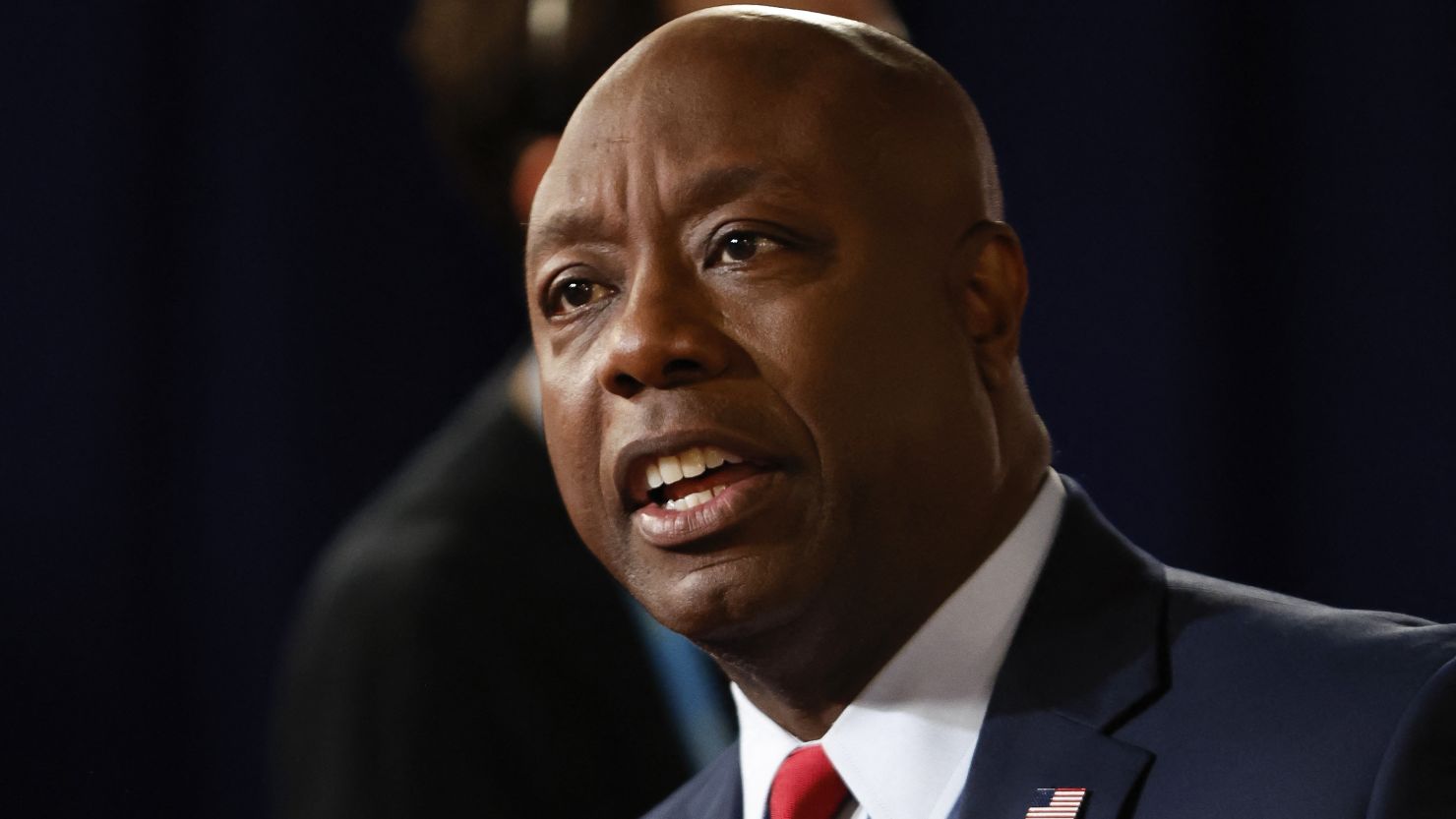 Sen. Tim Scott speaks during an interview in the Spin Room following the first Republican Presidential primary debate at the Fiserv Forum in Milwaukee, Wisconsin, on August 23, 2023. 