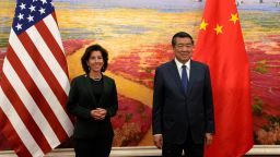 U.S. Commerce Secretary Gina Raimondo and Chinese Vice Premier He Lifeng pose for a photograph before their meeting at the Great Hall of the People in Beijing, China, Tuesday, August 29, 2023. Andy Wong/Pool via REUTERS
