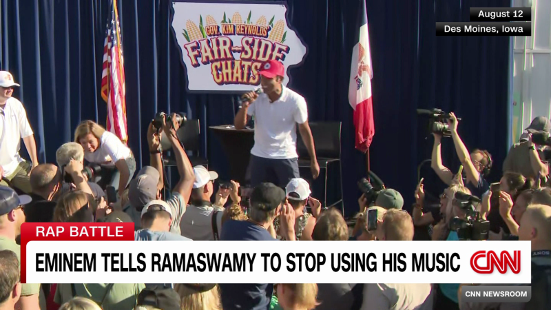 Eminem tells Ramaswamy to stop using his music after campaign trail rap performance | CNN Politics