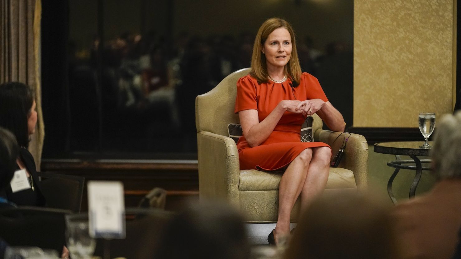 Supreme Court Associate Justice Amy Coney Barrett speaks during the Seventh Circuit Judicial Conference Monday, Aug. 28, 2023, in Lake Geneva, Wis. (AP Photo/Morry Gash)