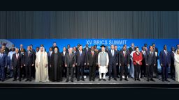 Chinese President Xi Jinping poses for a group photo with other leaders attending the BRICS-Africa Outreach and BRICS Plus Dialogue in Johannesburg, South Africa, Aug. 24, 2023. 