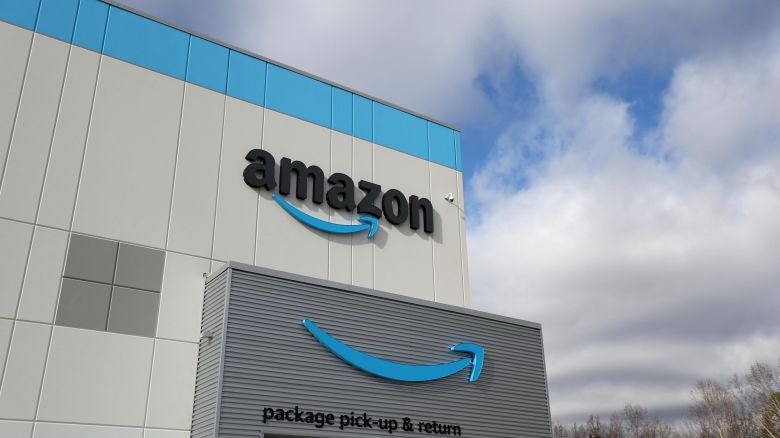 ALPHARETTA, GEORGIA - NOVEMBER 28: The Amazon logo is displayed on the exterior of an Amazon delivery station on November 28, 2022 in Alpharetta, Georgia. Amazon is offering deep discounts on popular products for Cyber Monday, its busiest shopping day of the year. (Photo by Justin Sullivan/Getty Images)