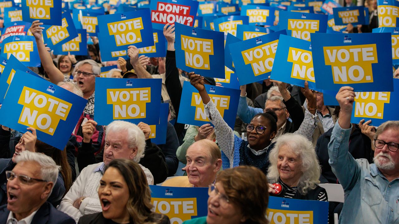 Members of the audience react during the WA Liberals for No Campaign Launch in Perth, Sunday, August 20, 2023.