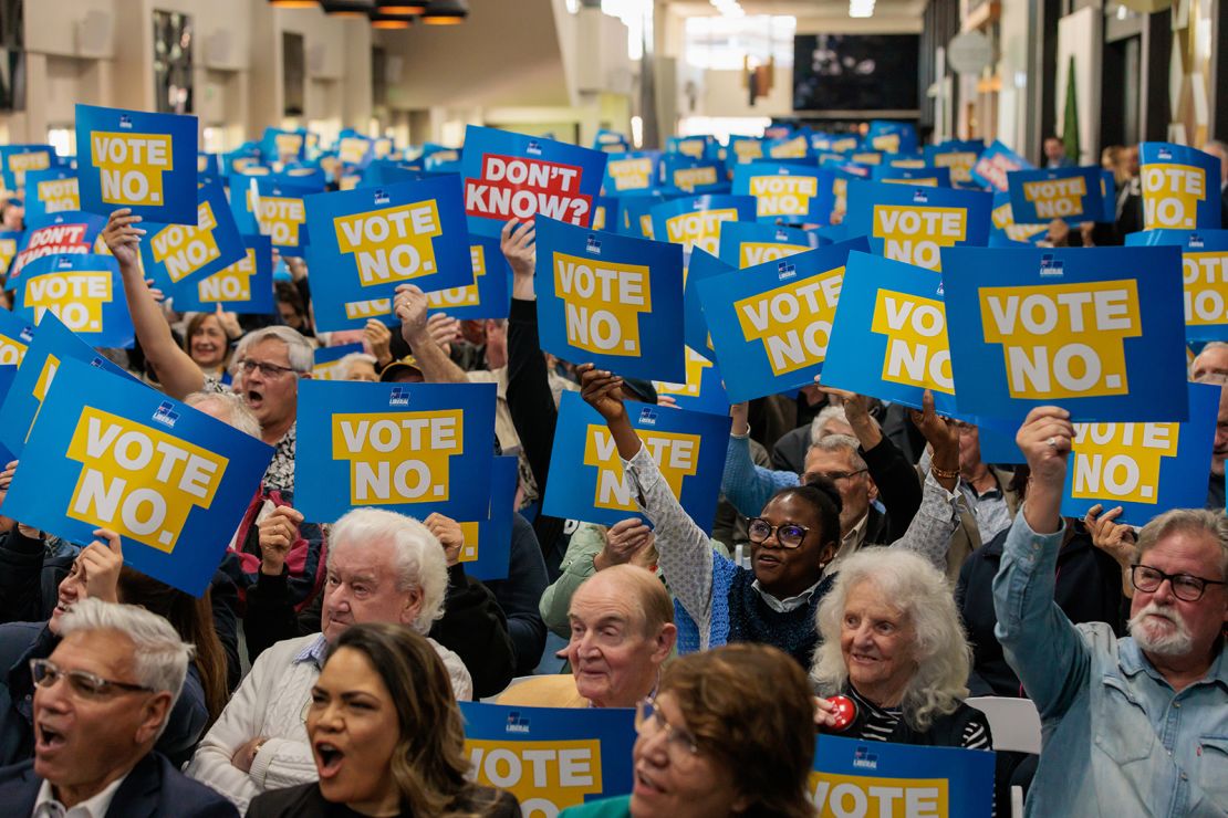 Members of the audience react during the WA Liberals for No Campaign Launch in Perth, Sunday, August 20, 2023.