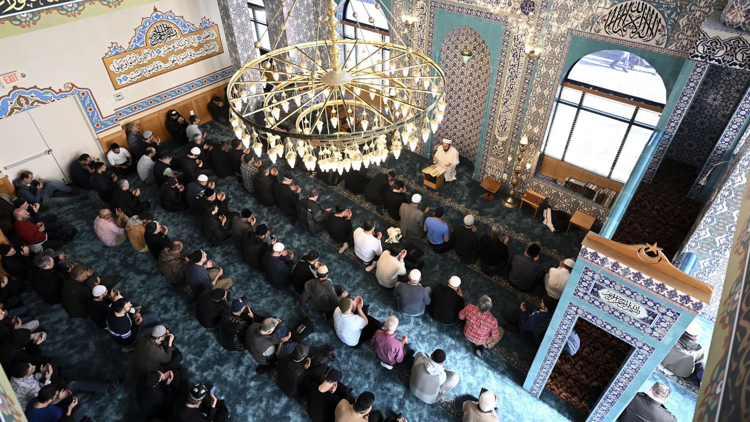 People gather during a Friday prayer at a Turkish mosque in Brooklyn.