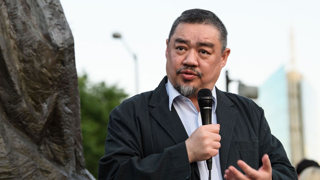 Wu'er Kaixi, a student leader in the Tiananmen Square protests, speaks in Washington, DC on June 3, 2022 during a vigil to mark the 33rd anniversary of the crackdown that ended the pro-democracy movement.
