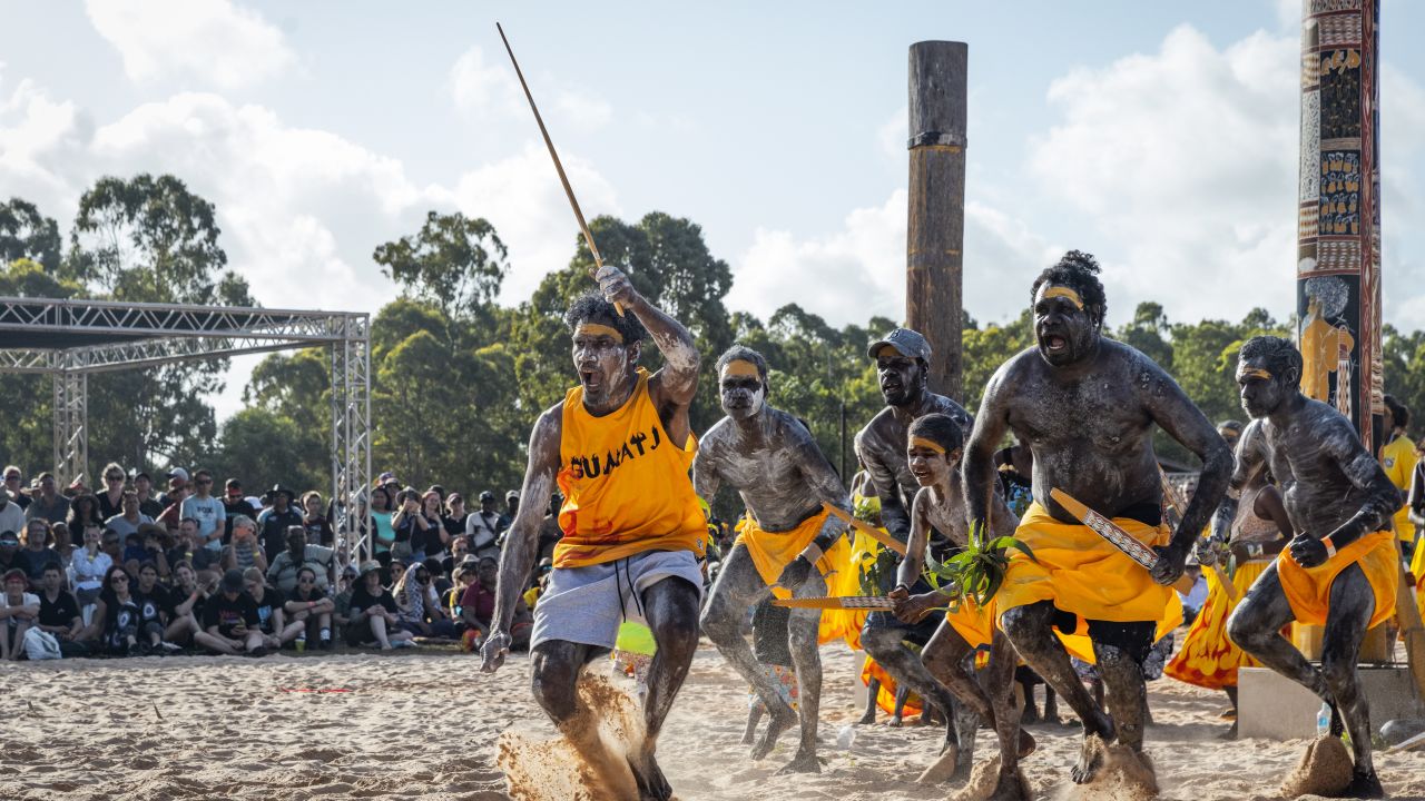 Cedric Marika leads the Gumatj dancers during Garma Festival in East Arnhem, Australia, on August 4.