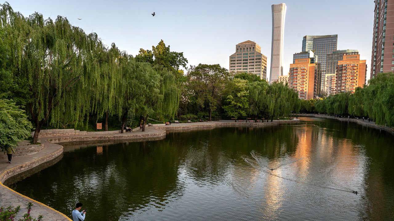 Blue skies over a park in Beijing on April 25, 2023.