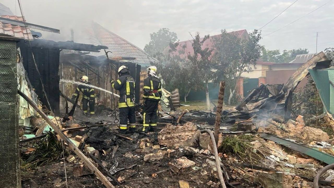 Rescuers work at a site of buildings damaged in the night by Russian drone and missiles strike, amid Russia's attack on Ukraine, in Kyiv region, Ukraine August 30, 2023.