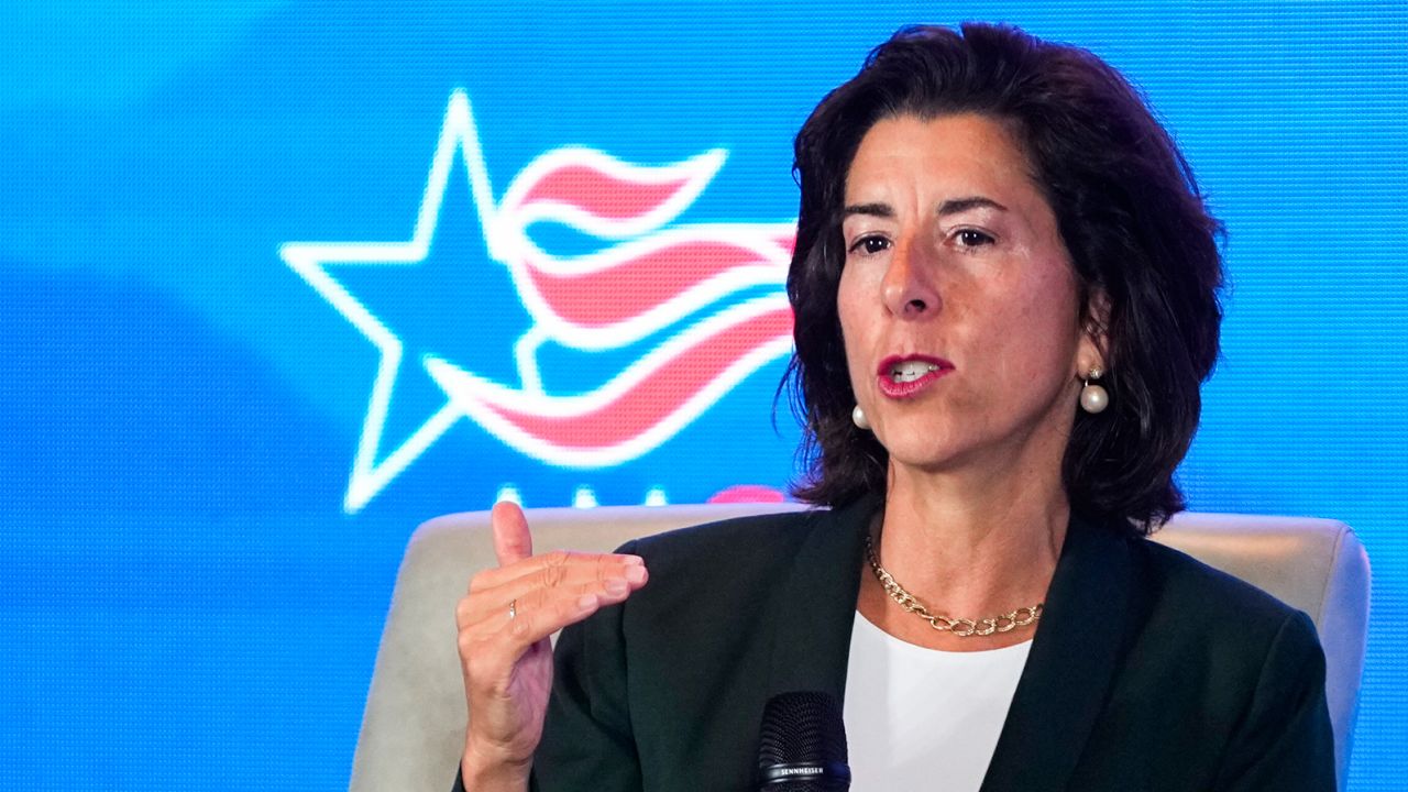 Raimondo speaks at AmCham Shanghai on Wednesday, where she thanked companies for staying committed to the Chinese market.