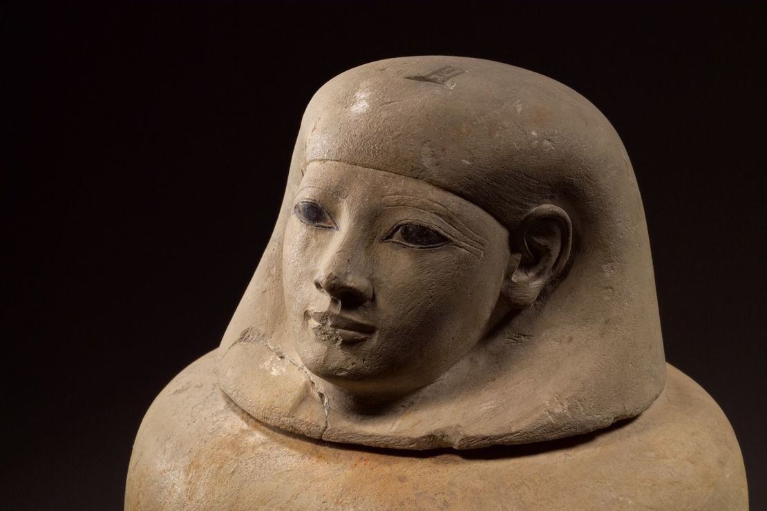 One of two canopic jars that are part of the Museum August Kestner's collection in Hanover, Germany, once contained the remains of ancient Egyptian noblewoman Senetnay.