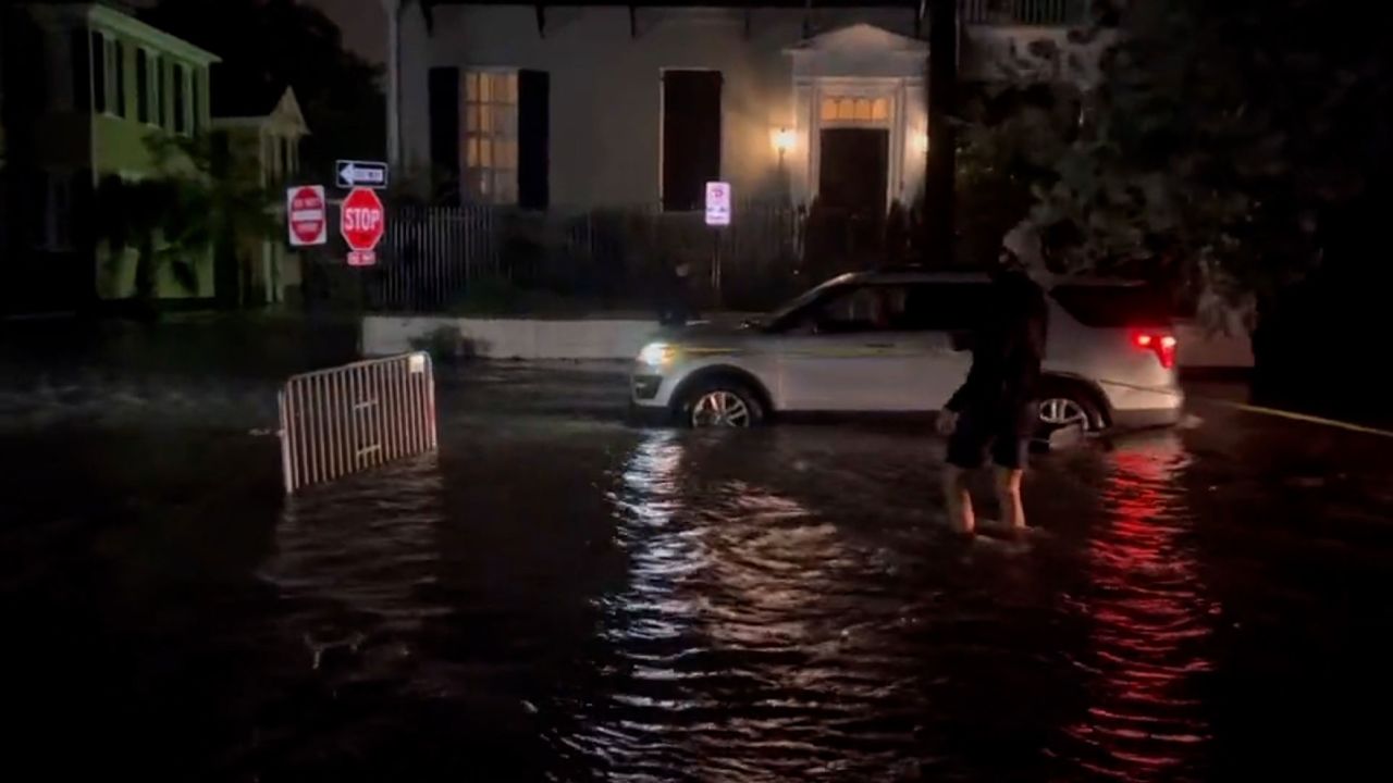 The streets of downtown Charleston, South Carolina, are flooded after Idalia moved through Wednesday, August 30, 2023.