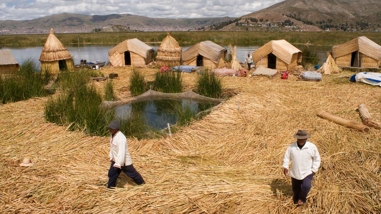 An Uros island, made from totora reeds, pictured in 2019.