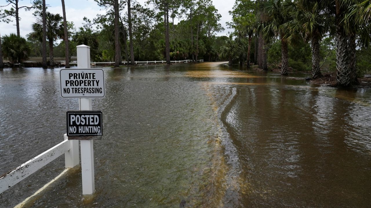 A view of the flooding in Cedar Key, Florida, on August 30, 2023. 