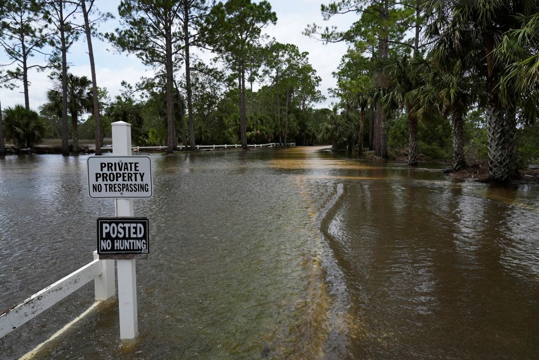 A view of the flooding in Cedar Key, Florida, on August 30, 2023. 