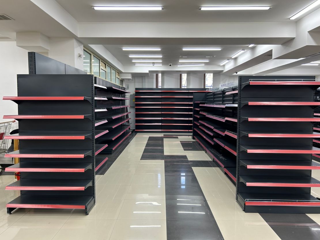 Empty shelves are seen inside the Supermarket Titan in Stepanakert. (Photo provided by the office of the Ombudsman of the Artsakh Republic.)
