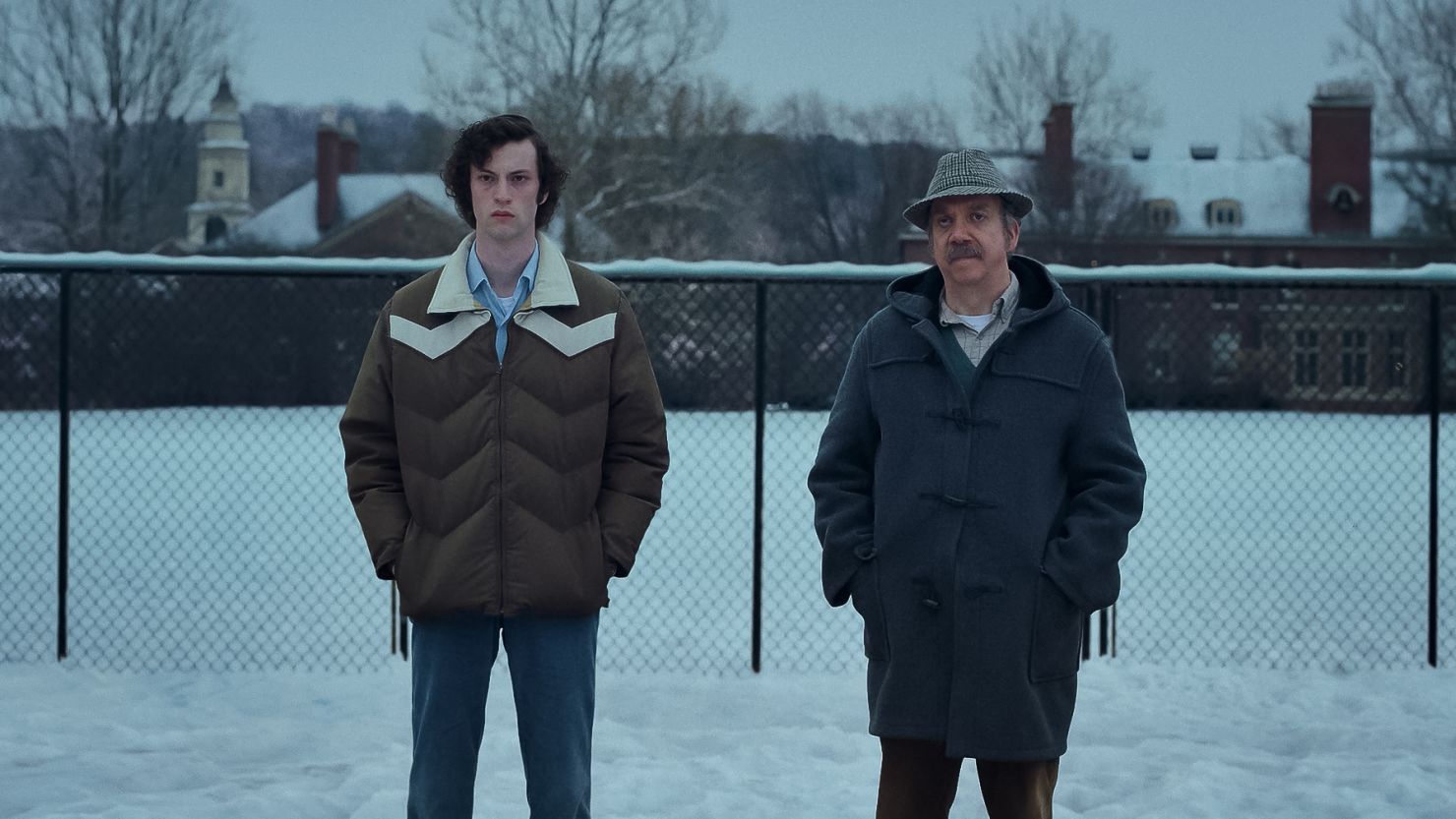 Dominic Sessa stars as Angus Tully and Paul Giamatti as Paul Hunham in director Alexander Payne's THE HOLDOVERS, a Focus Features release.