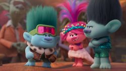 (from left) John Dory (Eric Andre), Poppy (Anna Kendrick) and Branch (Justin Timberlake) in Trolls Band Together, directed by Walt Dohrn. 