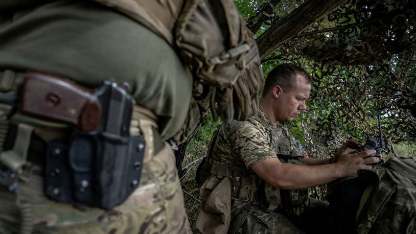 A Ukrainian serviceman operates an FPV drone from his positions at a front line, as Russia's attack on Ukraine continues, near the village of Robotyne, Zaporizhzhia region, Ukraine, on August 25.