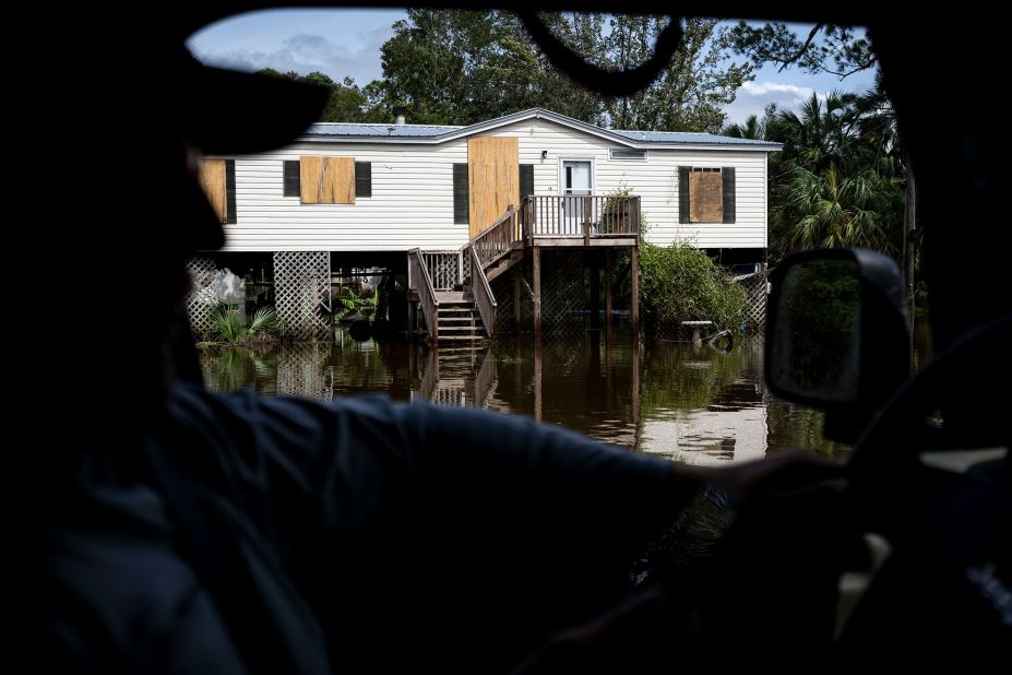 A boarded-up home is seen in Steinhatchee, Florida, on August 30.
