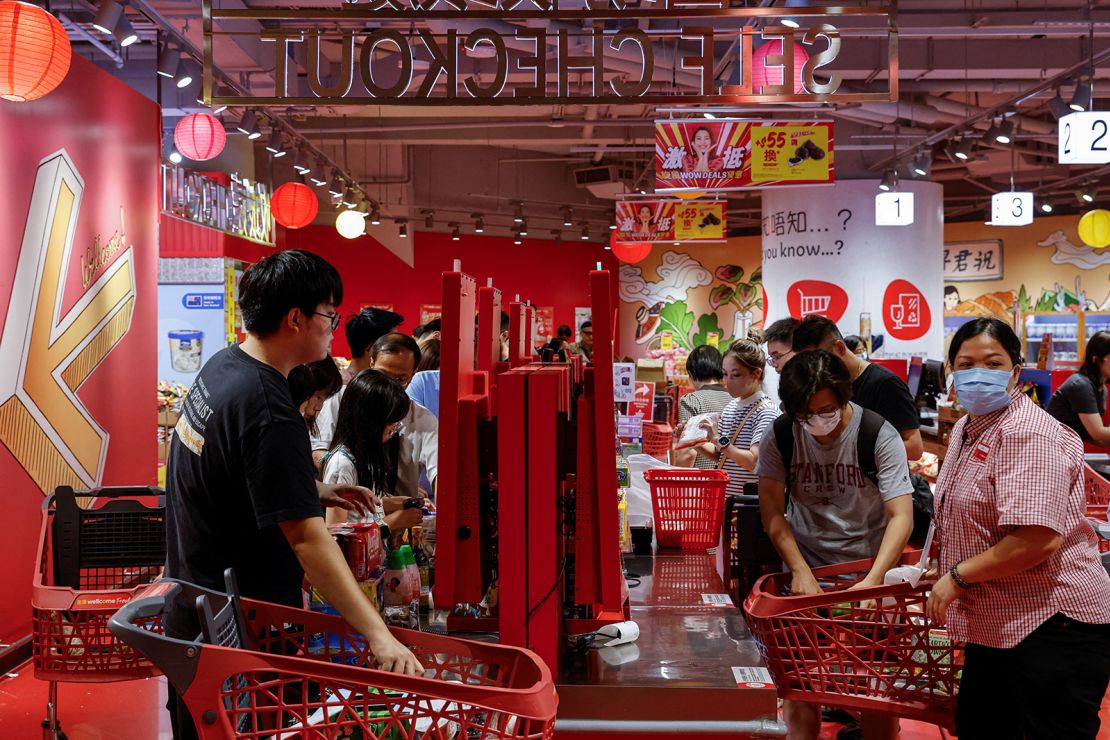 Hong Kong residents stock up as Typhoon Saola approaches on August 31.