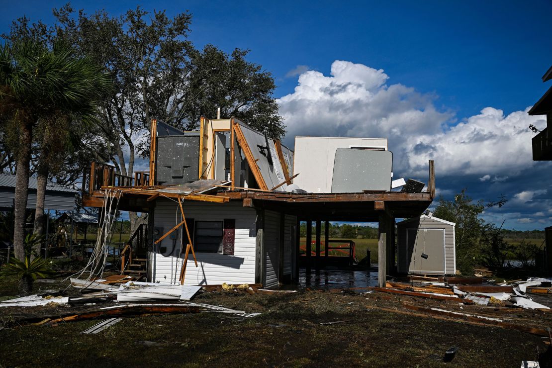 A destroyed house is seen in Keaton Beach, Florida, on Wednesday after Hurricane Idalia hit.