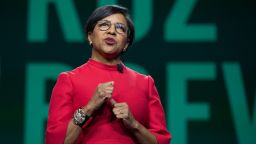 Starbucks Chief Operations Officer and Group President Rosalind "Roz" Brewer speaks at the Annual Meeting of Shareholders in Seattle, Washington on March 20, 2019. (Photo by Jason Redmond / AFP)        (Photo credit should read JASON REDMOND/AFP via Getty Images)