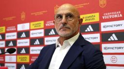 Spain's coach Luis de la Fuente holds a press conference to announce the list of summoned players ahead of the EURO 2024 qualifying football matches against Georgia and Cyprus, at the Ciudad del Futbol training facilities in Las Rozas de Madrid on September 1, 2023. Spain coach Luis de la Fuente apologised today for applauding football federation president Luis Rubiales' speech last week in which he said he would not resign, after his forcible kiss on the lips of Women's World Cup star Jenni Hermoso. (Photo by Pierre-Philippe MARCOU / AFP) (Photo by PIERRE-PHILIPPE MARCOU/AFP via Getty Images)