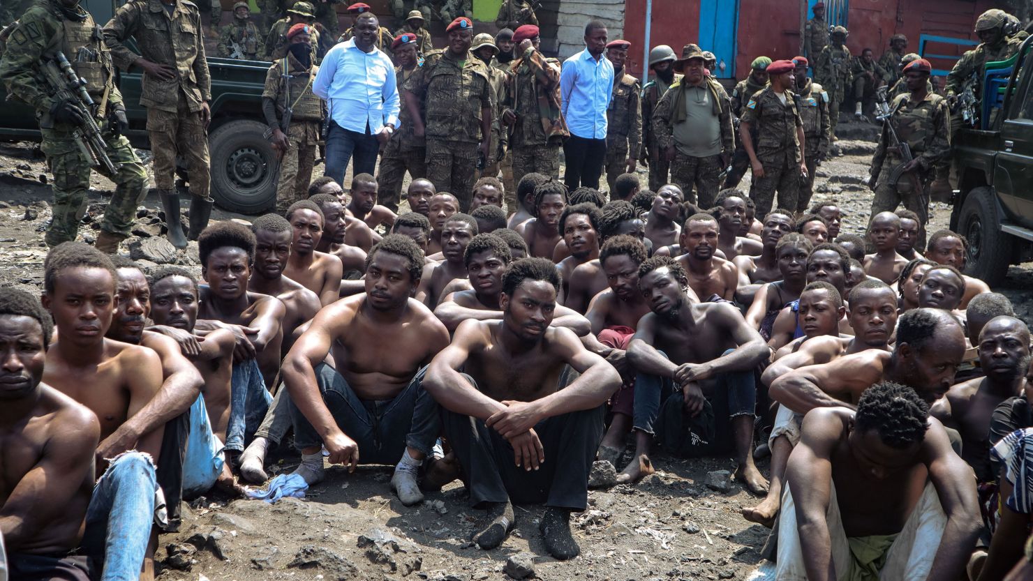 Protesters arrested during a military operation to prevent a demonstration against the United Nations in Goma, Democratic Republic of Congo, on August 30, 2023.