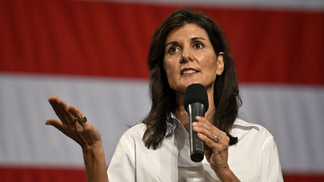 Republican presidential candidate Nikki Haley holds a town hall in Indian Land, South Carolina, on August 28, 2023.