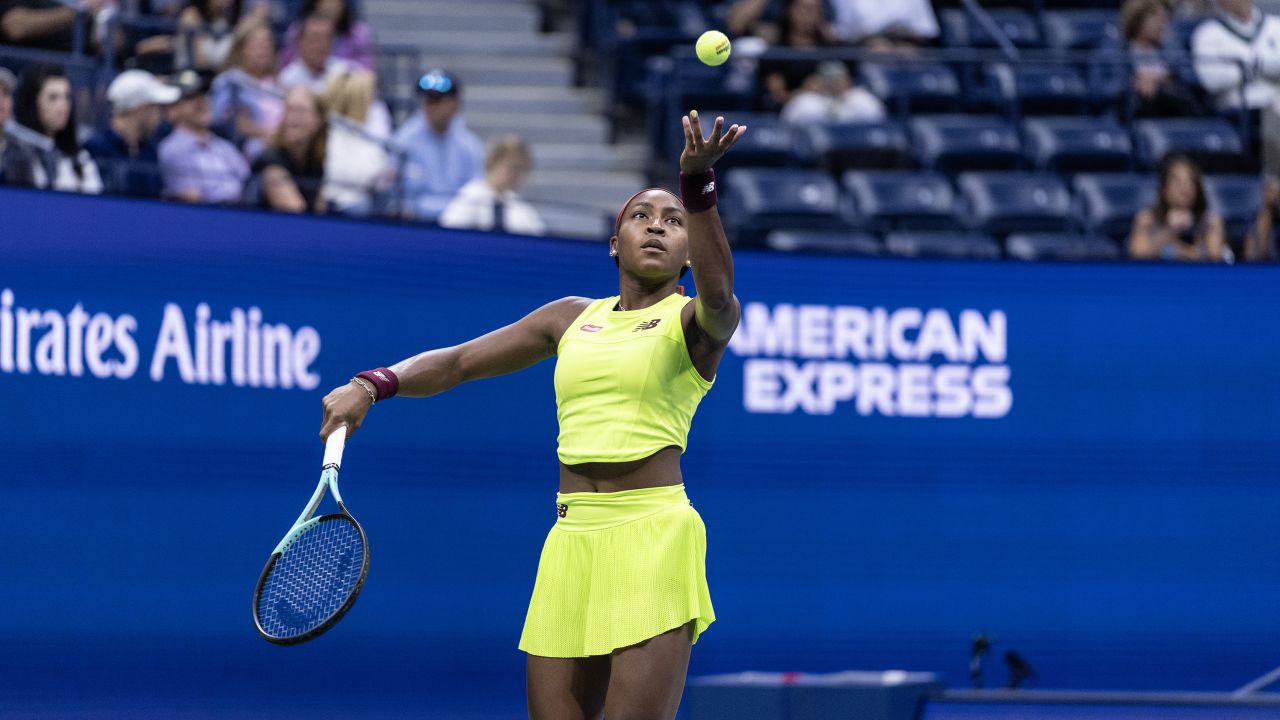 NEW YORK, USA - SEPTEMBER 1: Serving Elise Mertens of Belgium in the third round of the US Open Championships at the Billie Jean King Tennis Center in New York, USA on September 1, 2023 Coco Gauff of the United States. Gauff won in three sets.  (Photo Credit: Lev Radin/Anadolu Agency via Getty Images)