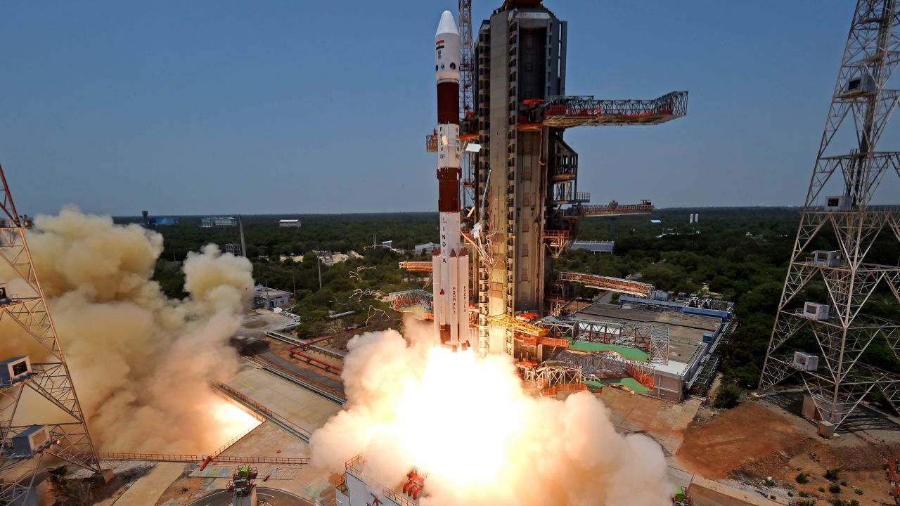 This image provided by the Indian Space Research Organisation (ISRO) shows the Aditya-L1 spacecraft lifts off on board a satellite launch vehicle from the space center in Sriharikota, India, Saturday, Sept. 2, 2023. India launched its first space mission to study the sun on Saturday, less than two weeks after a successful uncrewed landing near the south polar region of the moon.