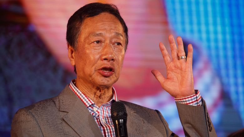 Mandatory Credit: Photo by RITCHIE B TONGO/EPA-EFE/Shutterstock (13910335c)
Foxconn founder Terry Gou speaks to a rally as he seek the presidential nomination of the Kuomintang (KMT) in New Taipei City, Taiwan, 12 May 2023. The Foxconn founder promised at his rallies that if elected president of Taiwan, he would be able to 'preserve peace' between the democratically self-ruled island and China. President Tsai Ing-wen's two periods in office have been characterized by extraordinary tensions with Beijing. Taiwan will elect its new president in January 2024 to follow her.
Foxconn founder Terry Gou campaign rally, New Taipei City, Taiwan - 12 May 2023