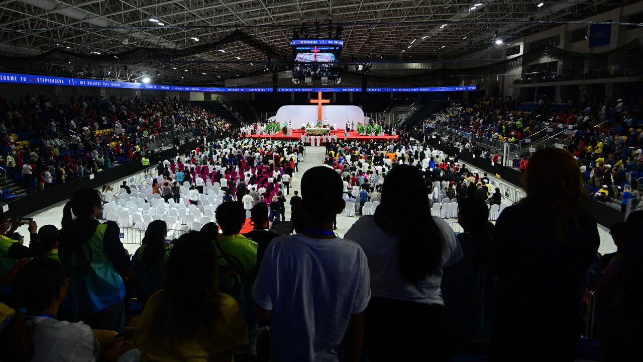 Pope Francis leads Mass at the Steppe Arena in Ulaanbaatar  on Sunday.