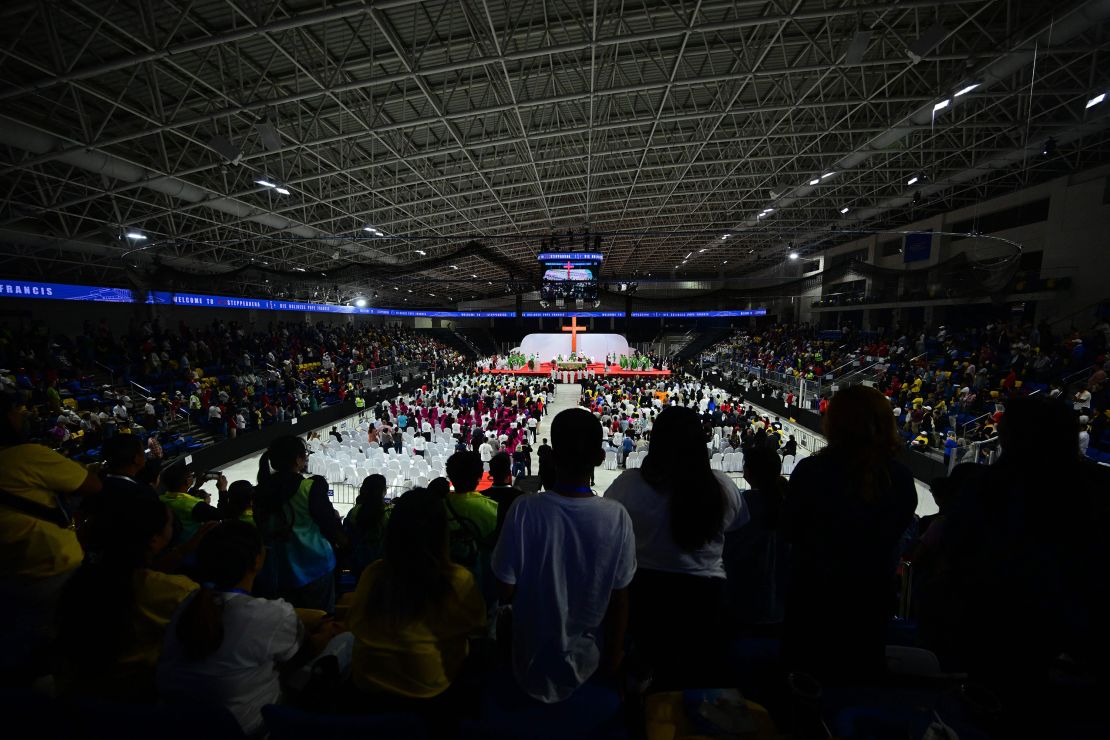 Pope Francis leads Mass at the Steppe Arena in Ulaanbaatar  on Sunday.