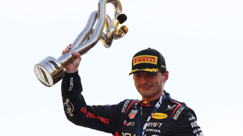 Formula One F1 - Italian Grand Prix - Autodromo Nazionale Monza, Monza, Italy - September 3, 2023
Red Bull's Max Verstappen celebrates with the trophy on the podium after winning the Italian Grand Prix