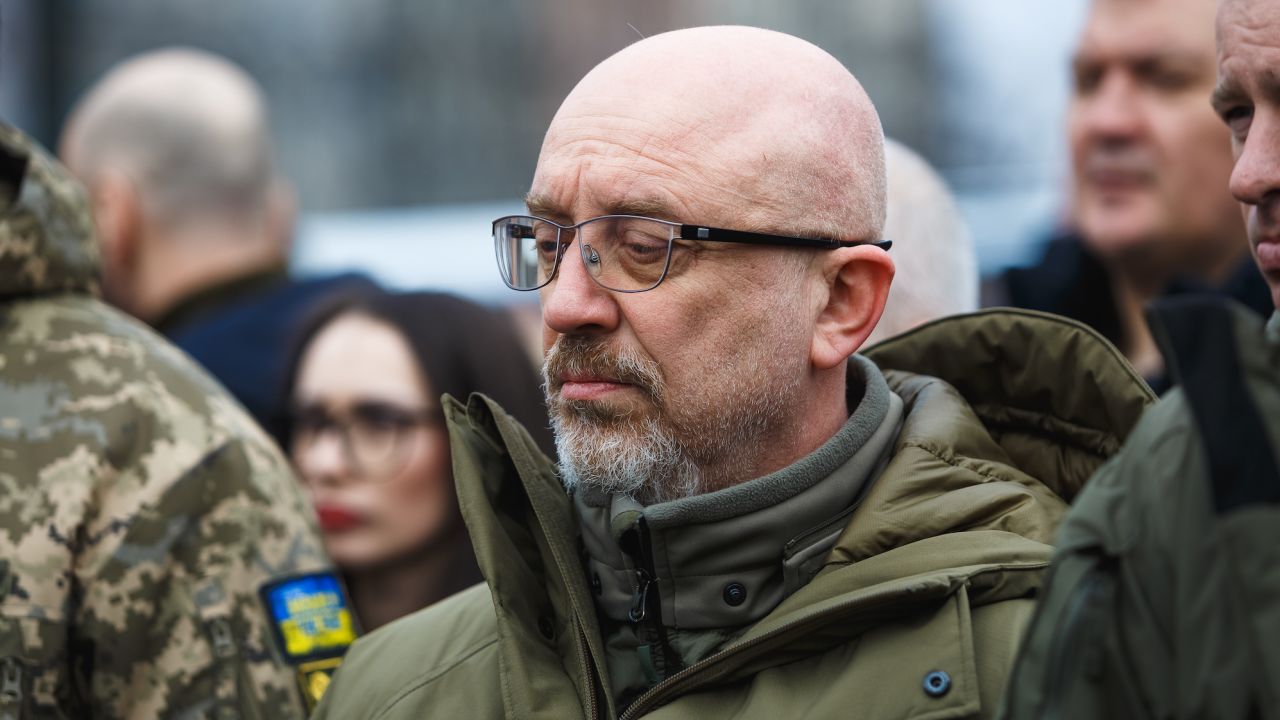 Former Ukrainian Defense Minister Oleksii Reznikov at Independence Square in Kyiv, Ukraine, on March 10, 2023.